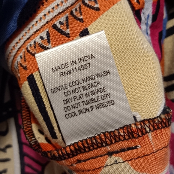 THML| Smocked Bodice Bishop Sleeve Mixed Print Blouse US Med. Colorful Boxy Boho - Picture 4 of 7